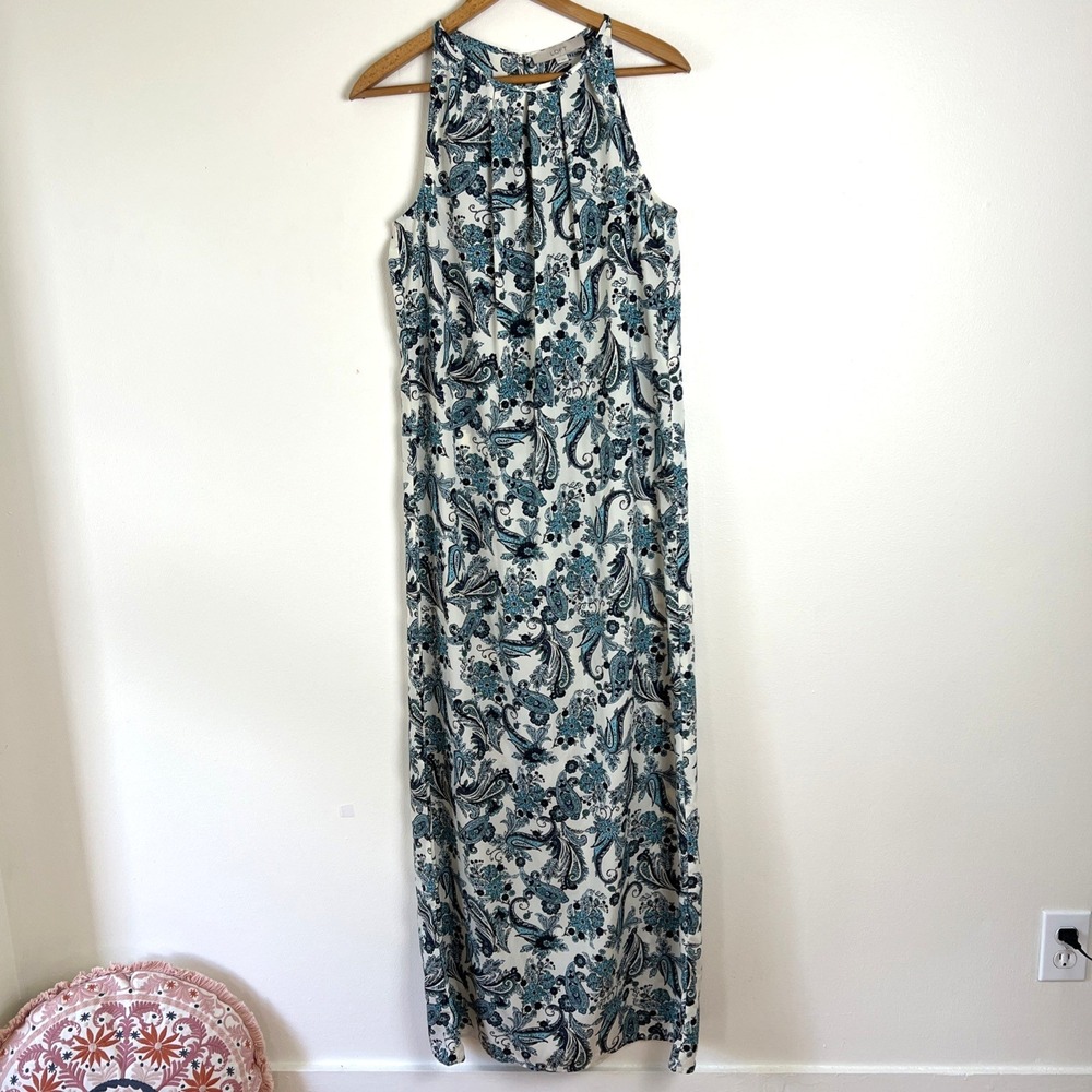 Loft Halter Maxi Dress Size 6 Paisley Coastal Beachy Summer Pleated Work Office